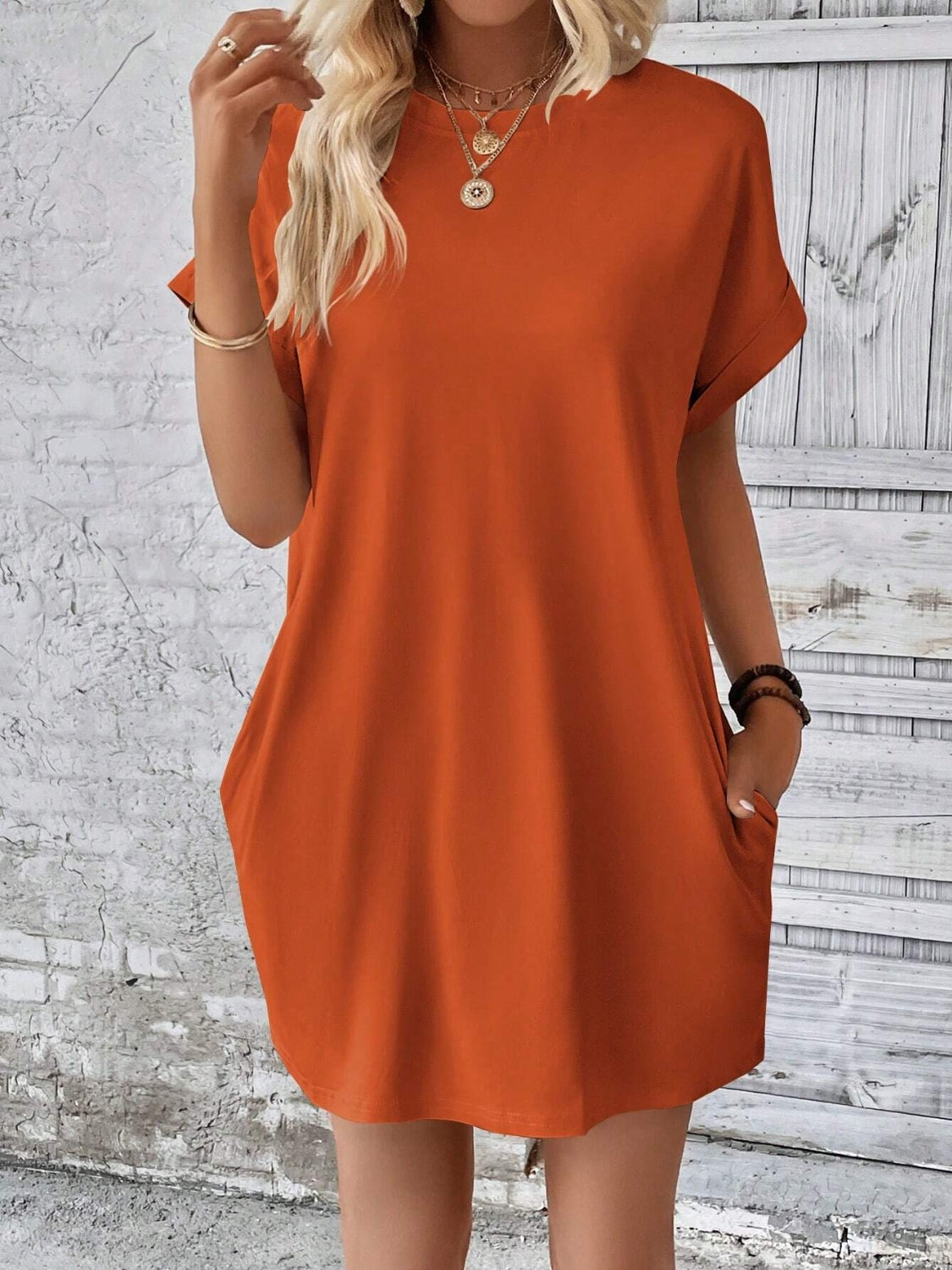 Round Neck Short Sleeve Mini Dress Round Neck Short Sleeve Mini Dress